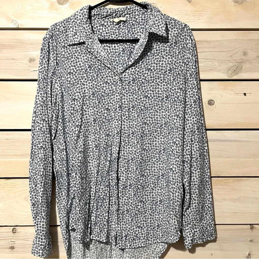 Jane & Delancey Flower Print Button Down Tunic Dress Shirt